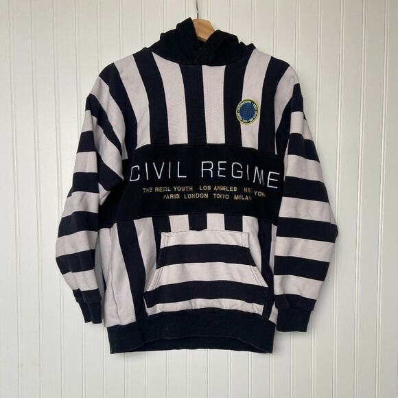 PacSun Civil Regime Hoodie Men's M Black & White Stripped y2k Grunge - Picture 1 of 7